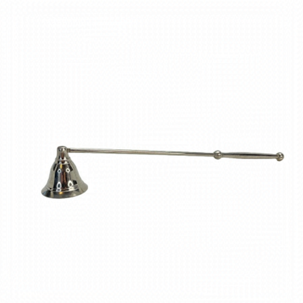 Candle Snuffer Pivoting Bell Shaped Silver Tone Metal